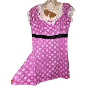 Minnie Mouse Pink Polka Dot Costume Dress With Gold Bow Size L 12/14 jj3664